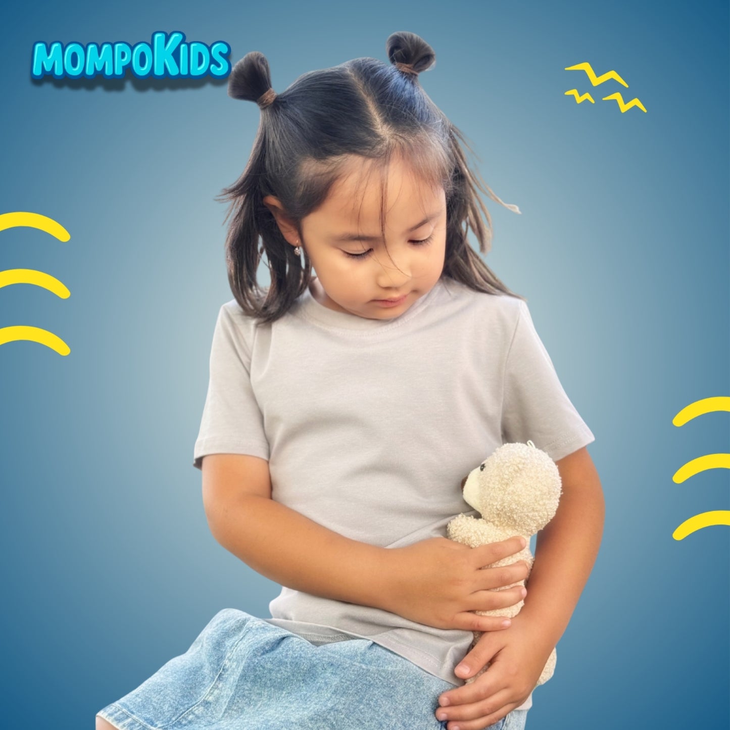 Snap-a-Plush Short Sleeve T-Shirt with hang along & removable Plush Teddy bear & Bunny for girls and boys, Mompokids, fun, interactive, machine washable, fidget toy you can't loose