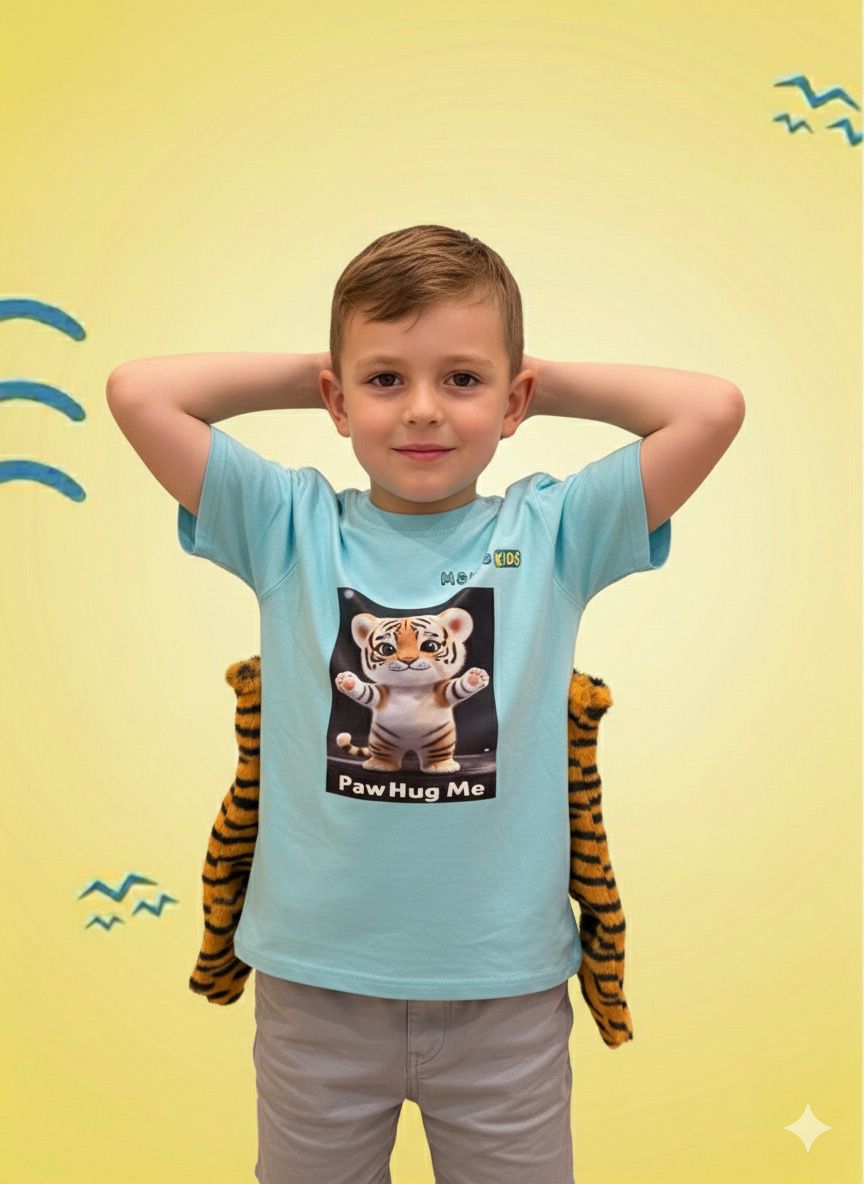 PawHugs Bunny Panda Tiger Short Sleeve Shirt with removable paws for girls and boys, Mompokids, fun, interactive, machine washable, fidget toy you can't loose