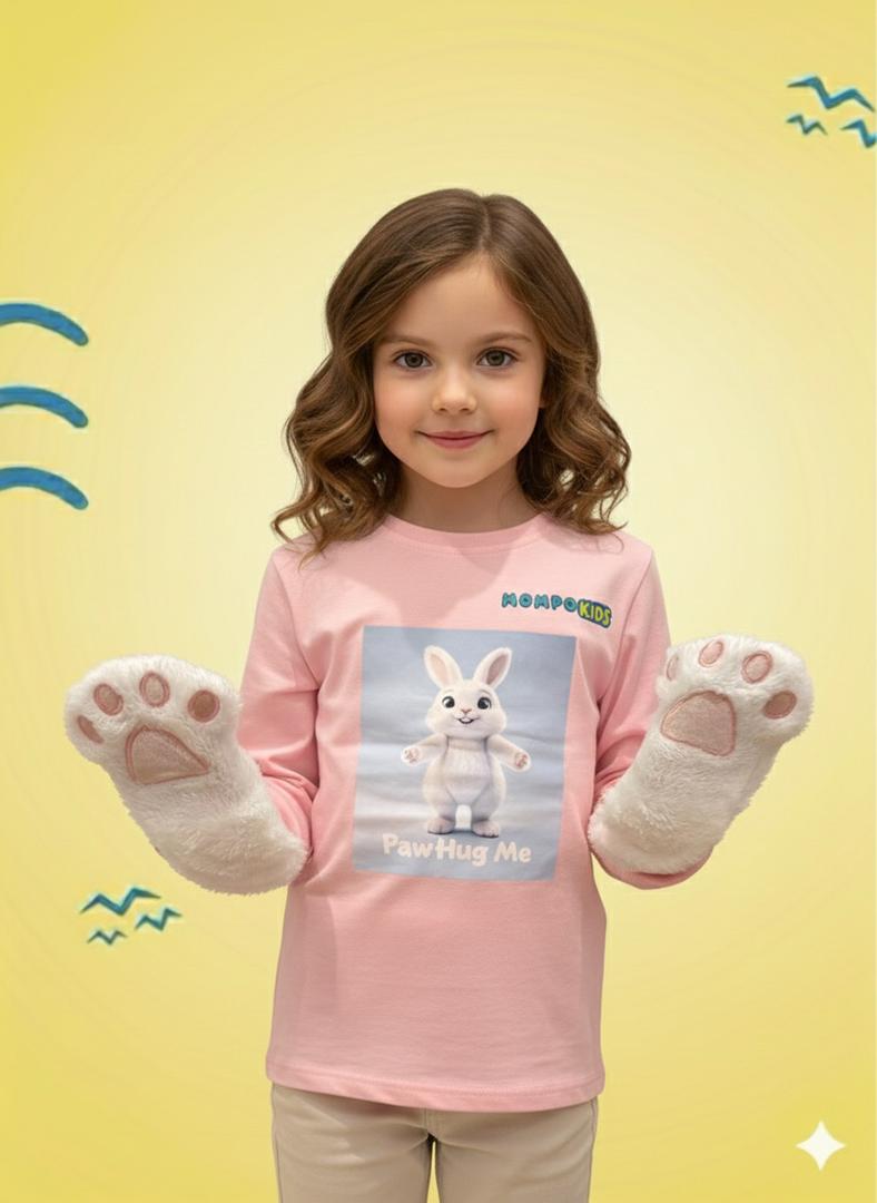 PawHug Bunny Panda Tiger Long Sleeve Shirt with removable paws for girls and boys, Mompokids, fun, interactive, machine washable, fidget toy you can't loose
