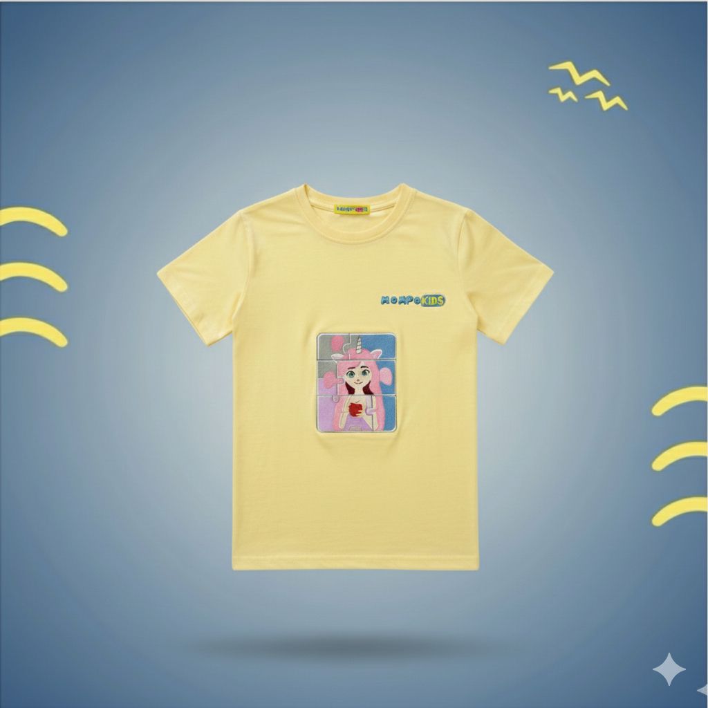 Puzzle-Up Unicorn&Bumblee Bee Short Sleeve Shirt with additional puzzle patch for girls and boys with removable puzzle pieces, Mompokids, fun, interactive, machine washable, improves fine motor skills, fidget toy you can't loose