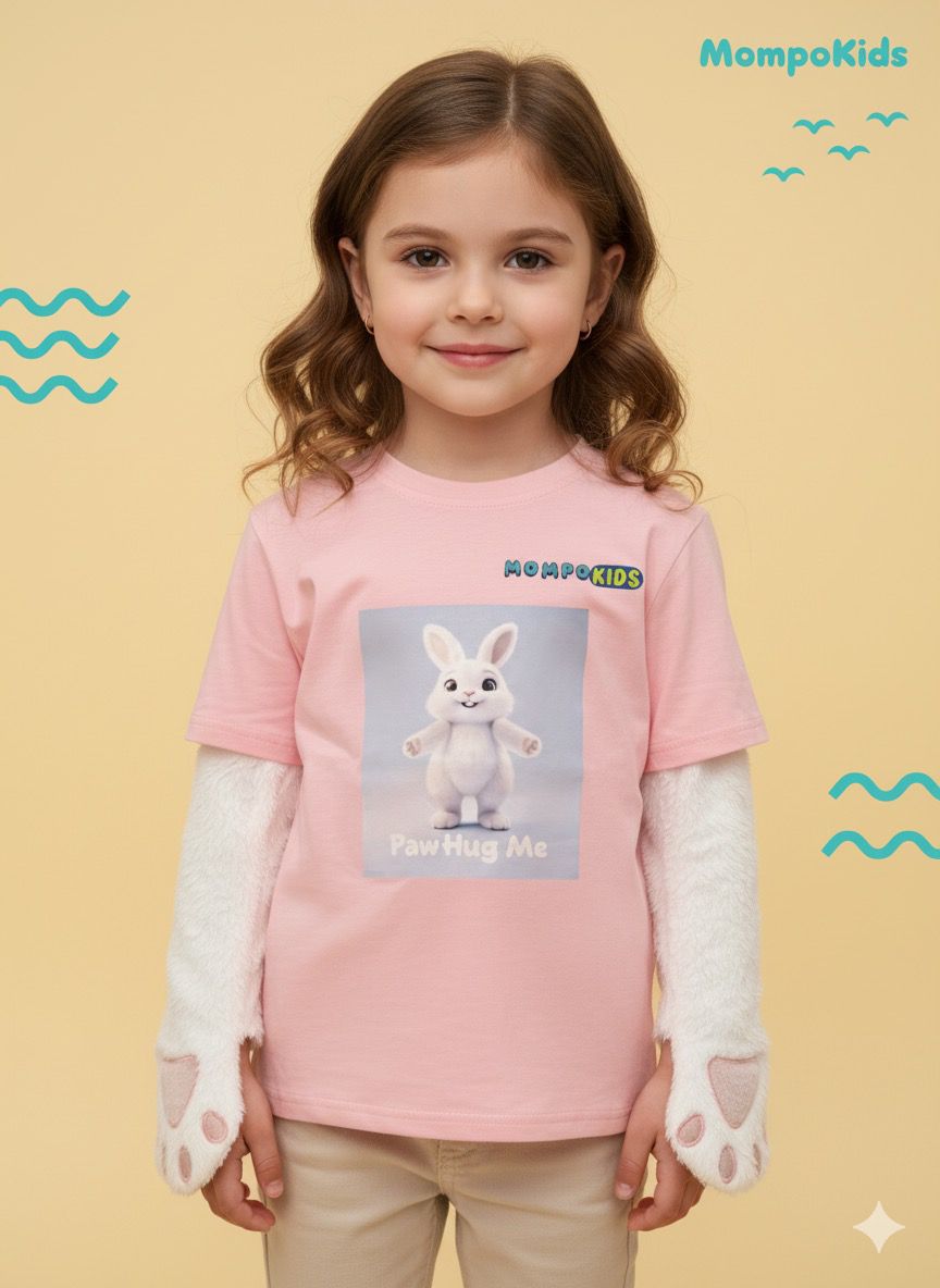 PawHugs Bunny Panda Tiger Short Sleeve Shirt with removable paws for girls and boys, Mompokids, fun, interactive, machine washable, fidget toy you can't loose