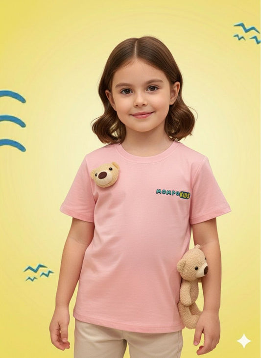 Snap-a-Plush Short Sleeve Shirt with hang along & removable Plush Teddy bear & Bunny for girls and boys, Mompokids, fun, interactive, machine washable, fidget toy you can't loose
