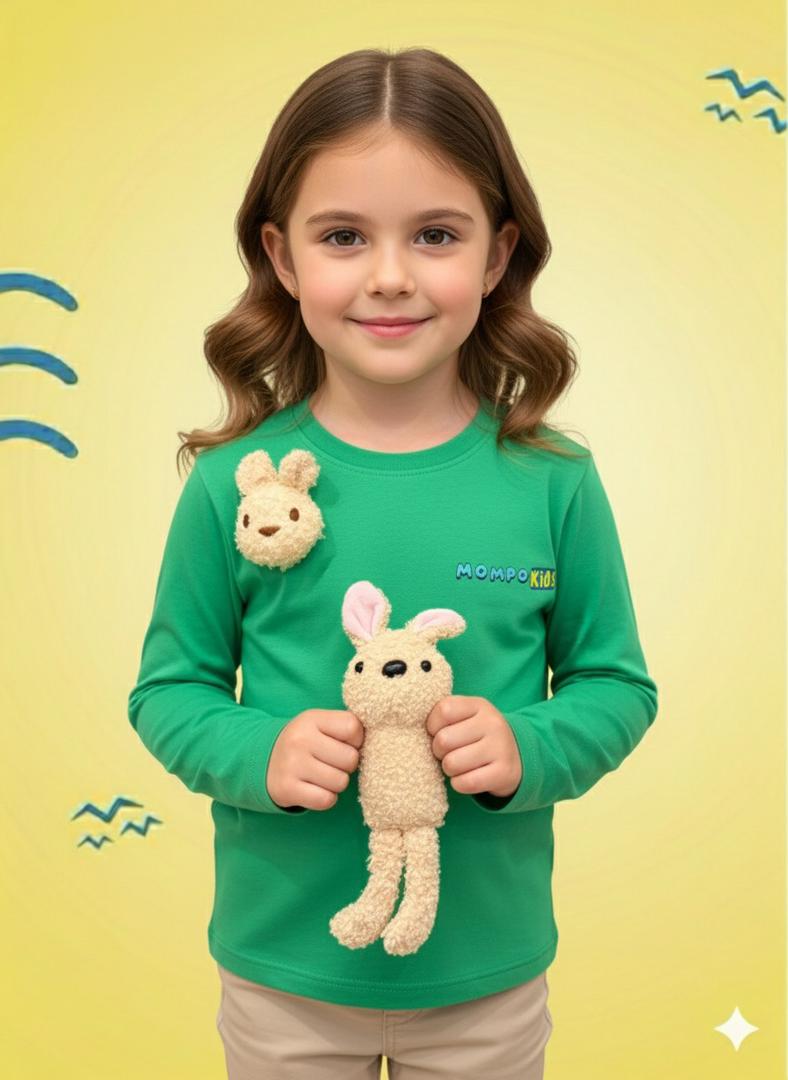 Футболка с длинными рукавами Snap-a-Plush с подвеской и съемным плюшевым зайчиком для девочек и мальчиков, Mompokids, забавная, интерактивная, можно стирать в машинке, игрушка-антистресс, которую невозможно потерять.