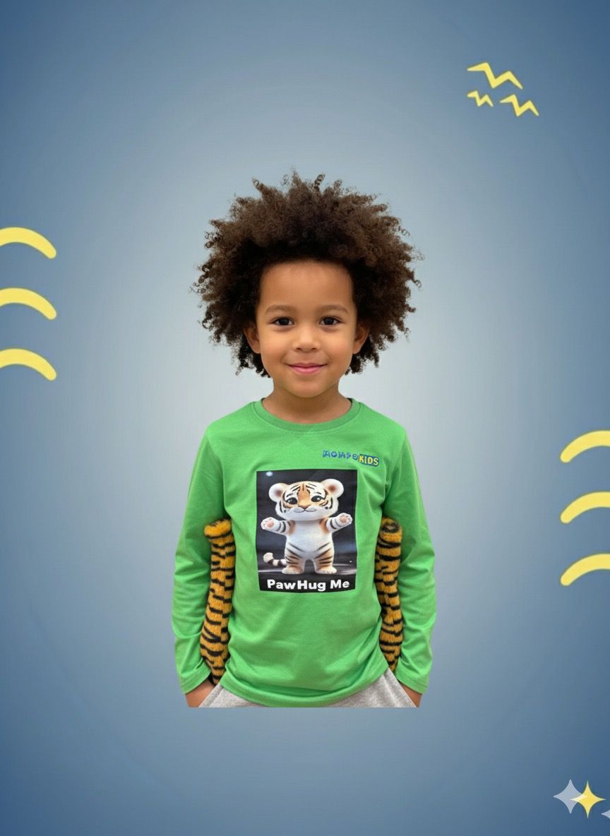 PawHug Bunny Panda Tiger Long Sleeve Shirt with removable paws for girls and boys, Mompokids, fun, interactive, machine washable, fidget toy you can't loose