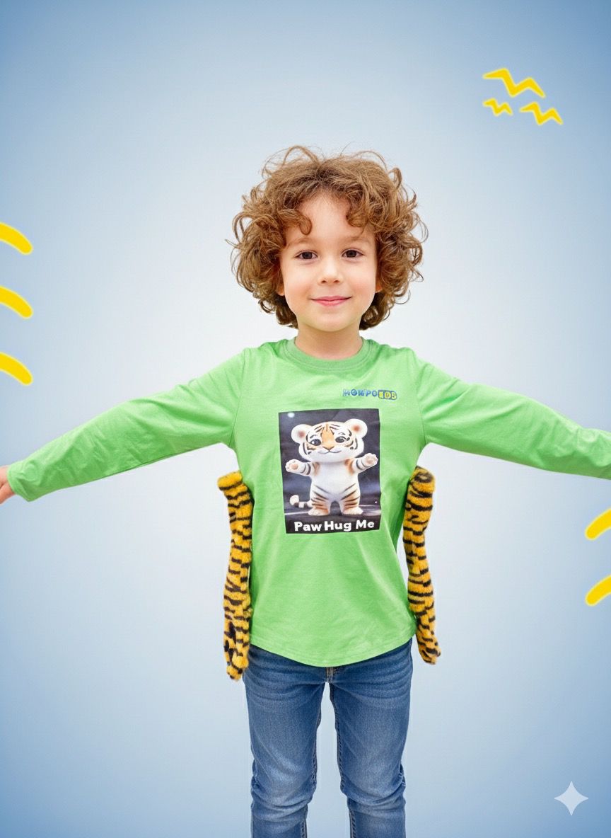 PawHug Bunny Panda Tiger Long Sleeve Shirt with removable paws for girls and boys, Mompokids, fun, interactive, machine washable, fidget toy you can't loose