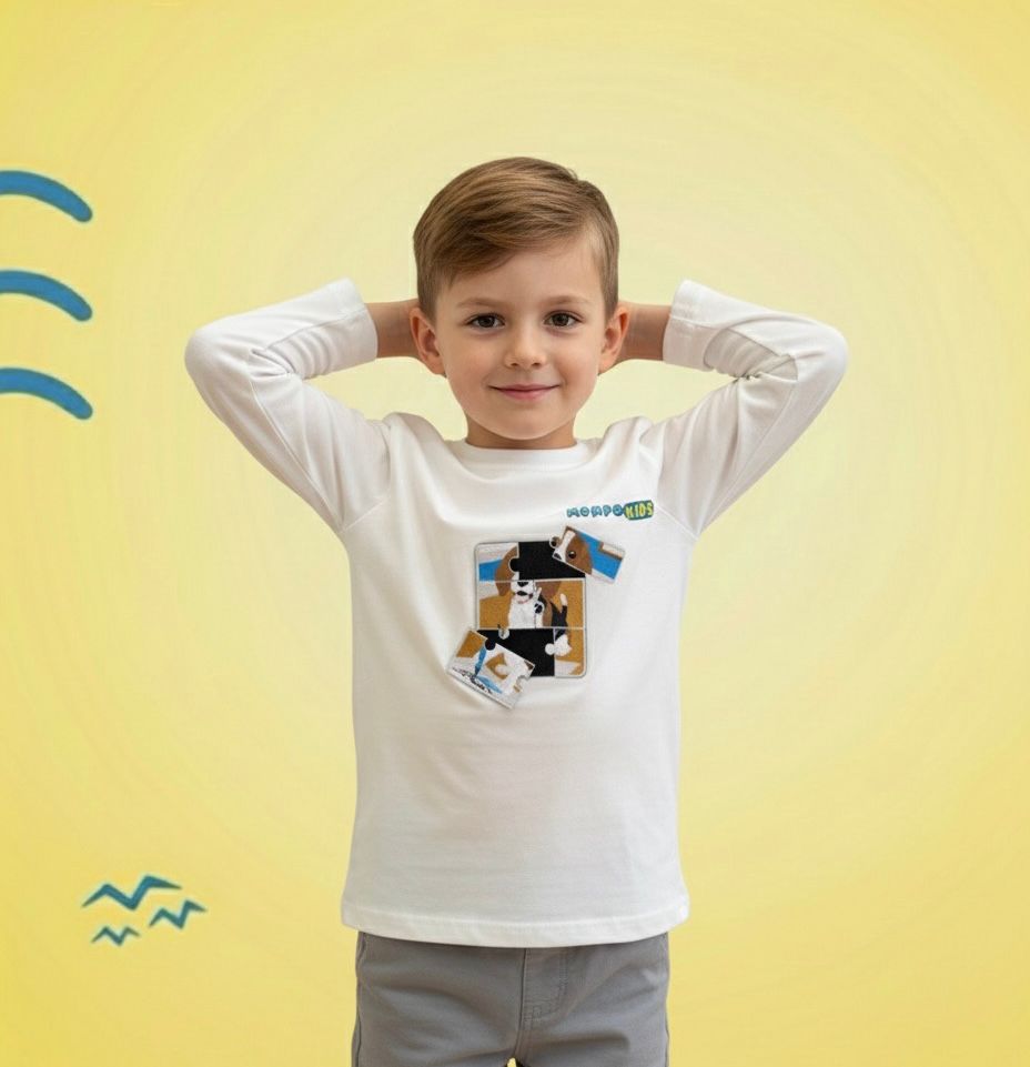 Puzzle-Up Dog&Cat  Long Sleeve Shirt with additional puzzle patch for girls and boys with removable puzzle pieces, Mompokids, fun, interactive, machine washable, improves fine motor skills, fidget toy you can't loose