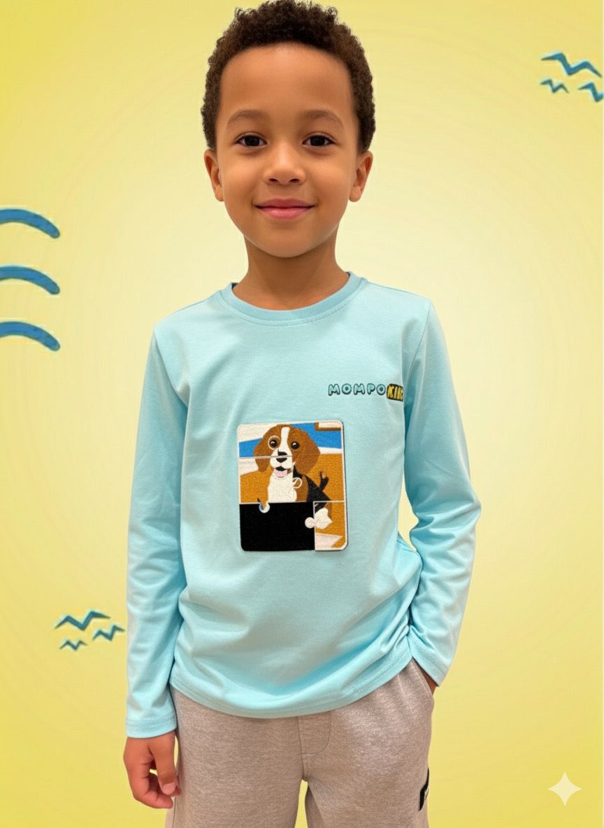 Puzzle-Up Dog&Cat  Long Sleeve Shirt with additional puzzle patch for girls and boys with removable puzzle pieces, Mompokids, fun, interactive, machine washable, improves fine motor skills, fidget toy you can't loose