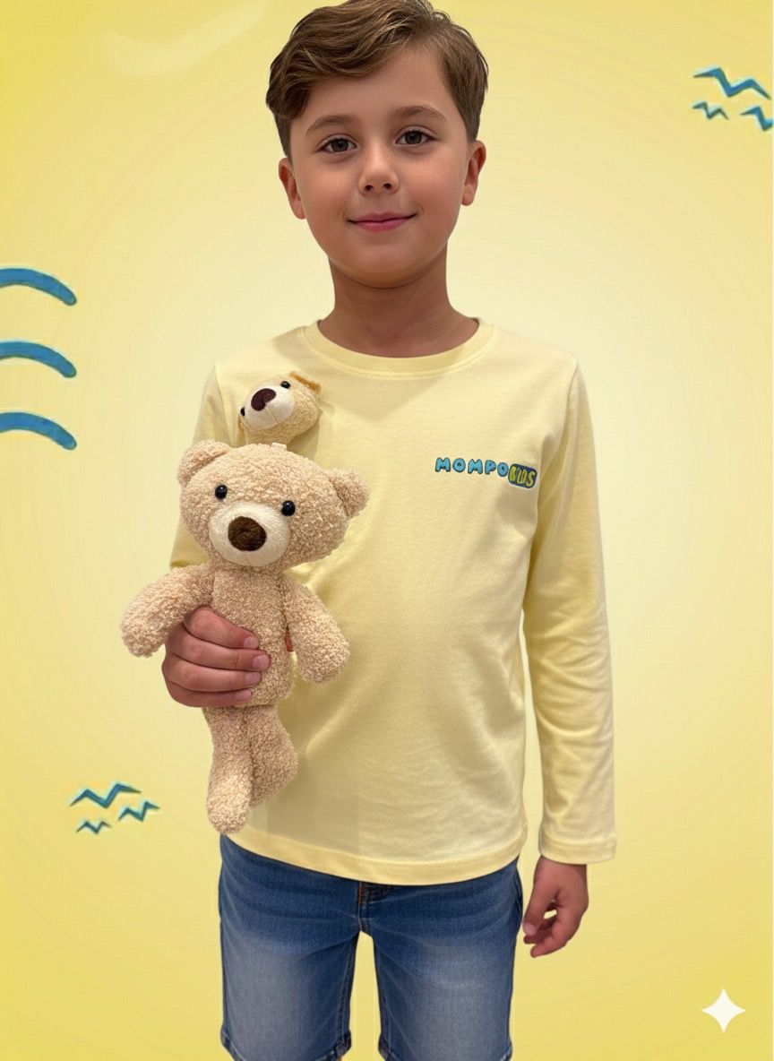 Футболка с длинными рукавами Snap-a-Plush с подвеской и съемным плюшевым мишкой для девочек и мальчиков, Mompokids, забавная, интерактивная, можно стирать в машинке, игрушка-антистресс, которую невозможно потерять.