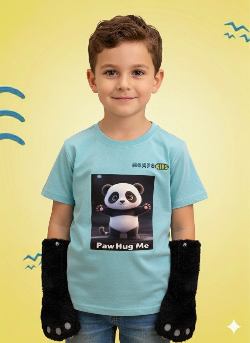 PawHugs Bunny Panda Tiger Short Sleeve Shirt with removable paws for girls and boys, Mompokids, fun, interactive, machine washable, fidget toy you can't loose