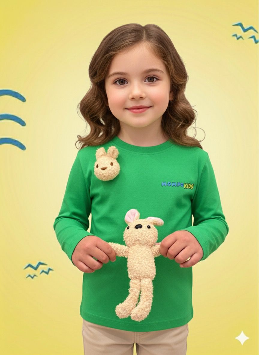 Футболка с длинными рукавами Snap-a-Plush с подвеской и съемным плюшевым зайчиком для девочек и мальчиков, Mompokids, забавная, интерактивная, можно стирать в машинке, игрушка-антистресс, которую невозможно потерять.