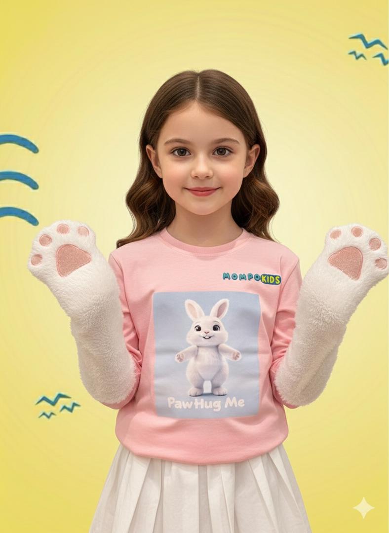 PawHugs Bunny Panda Tiger Short Sleeve Shirt with removable paws for girls and boys, Mompokids, fun, interactive, machine washable, fidget toy you can't loose
