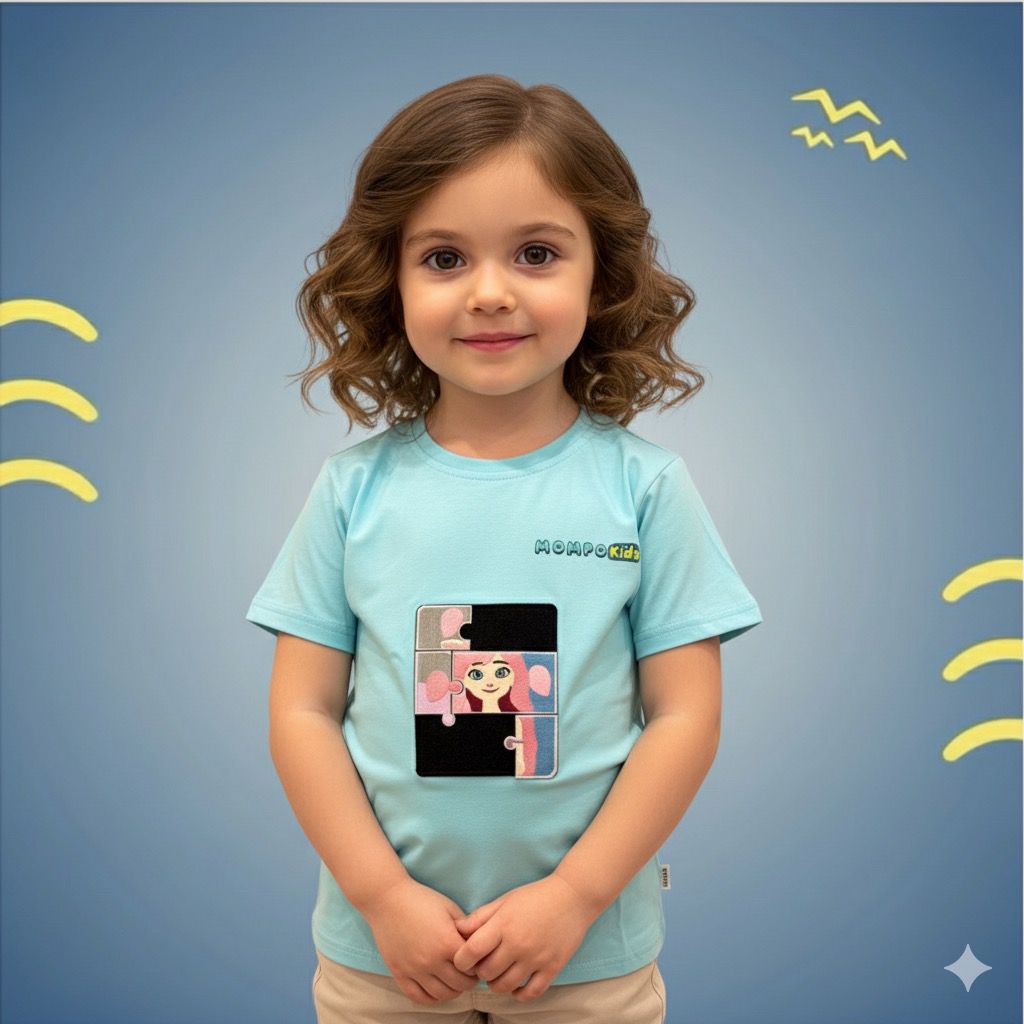 Puzzle-Up Unicorn&Bumblee Bee  Short Sleeve Shirt with additional puzzle patch for girls and boys with removable puzzle pieces, Mompokids, fun, interactive, machine washable, improves fine motor skills, fidget toy you can't loose