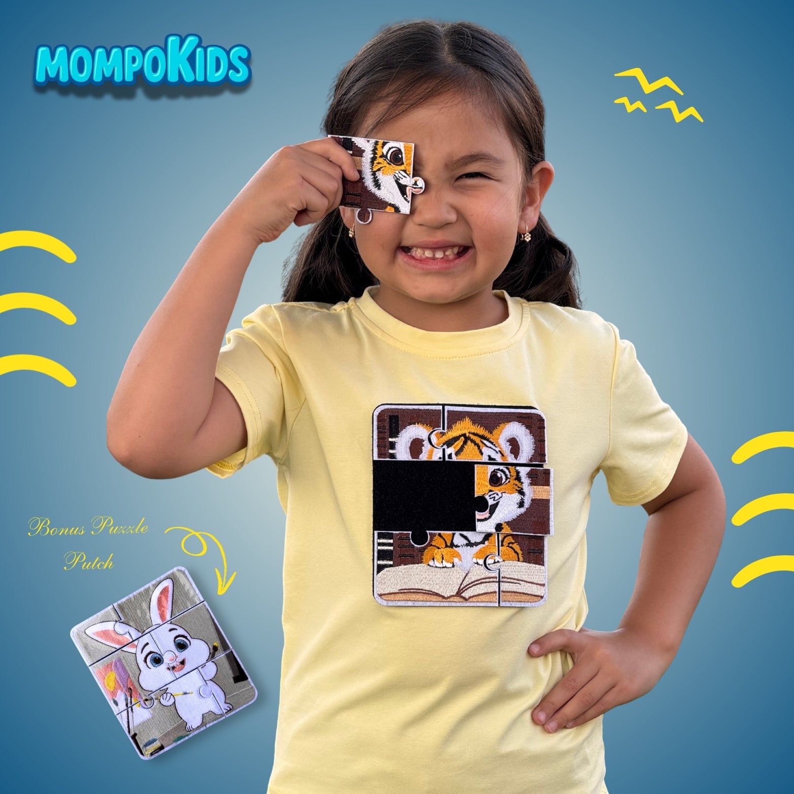 Kid wearing puzzle T-shirt by MompoKids